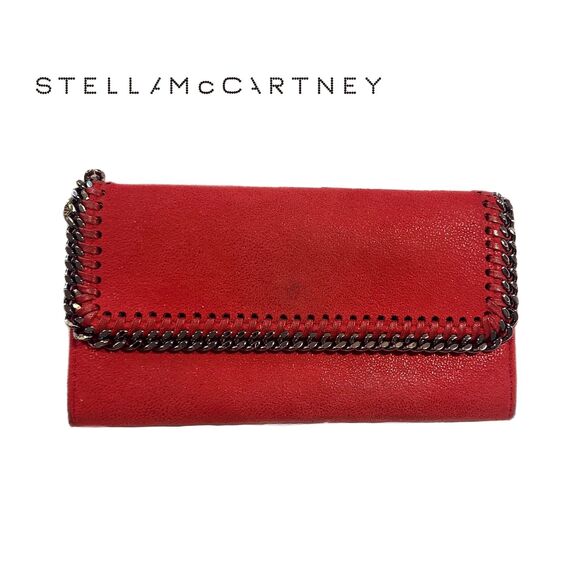 Stella McCartney (Authentic) Red Falabella Vegan Leather & Chain Long Wallet - Picture 1 of 9